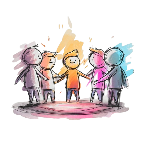 A colorful illustration of friends celebrating together